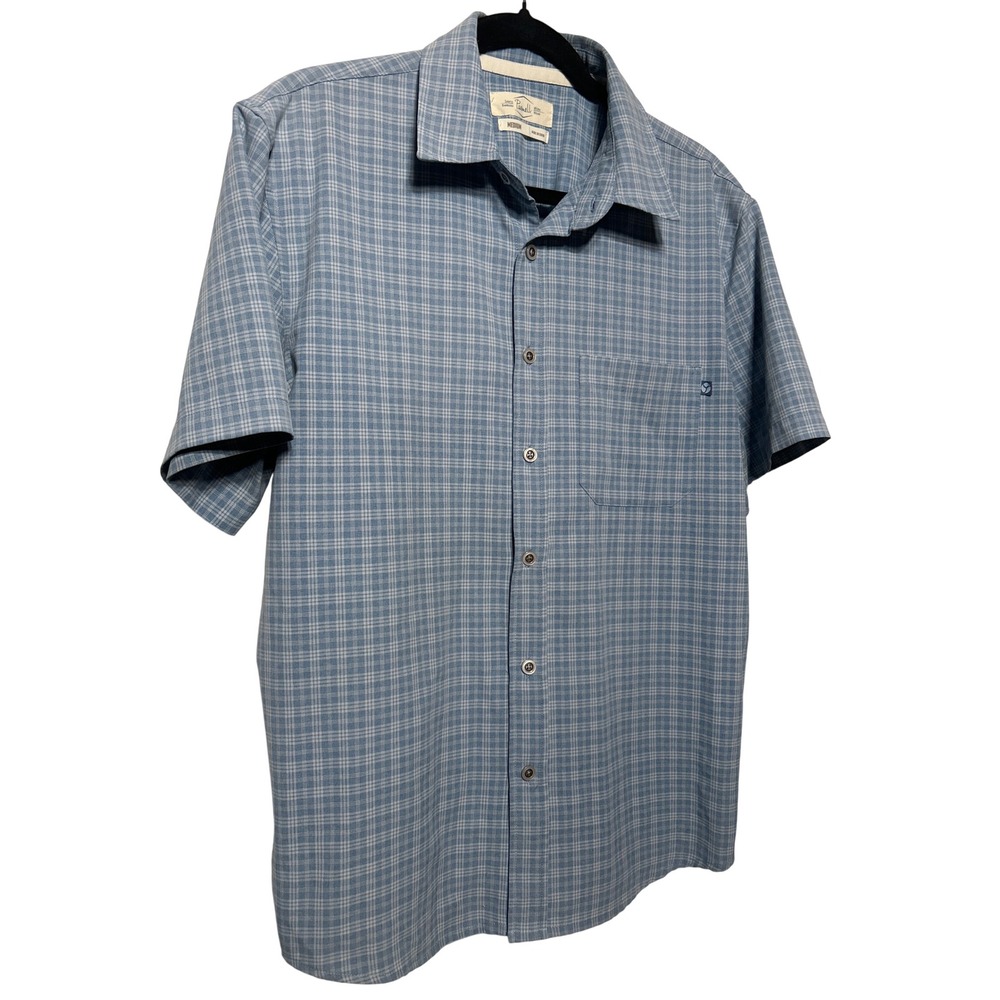 Purnell Santa Barbara Work Wear Mens Blue Plaid Short Sleeve Button Down Shirt M